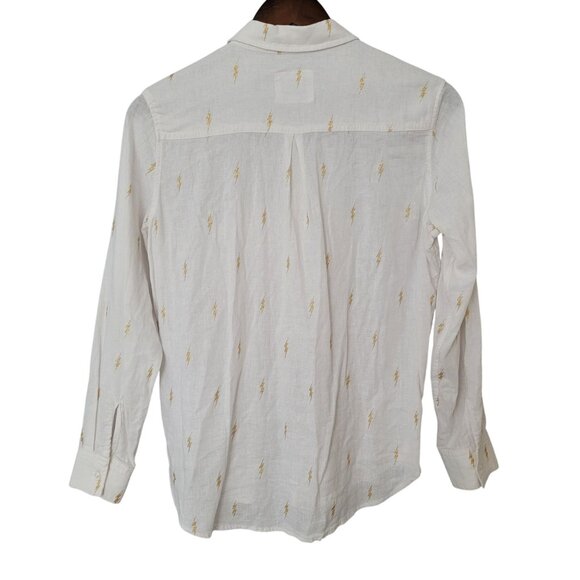 Rails Charli White Gold Electric Linen Blend Button Down Top Womens Size XS - Picture 2 of 7